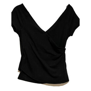 New Lush Women's sz‎ M Top Black V Neck crossover fitted Ribbed Sexy Witchy Vamp